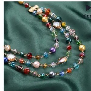 Simulated Multi Color Pearl, Multi Color Glass Necklace.